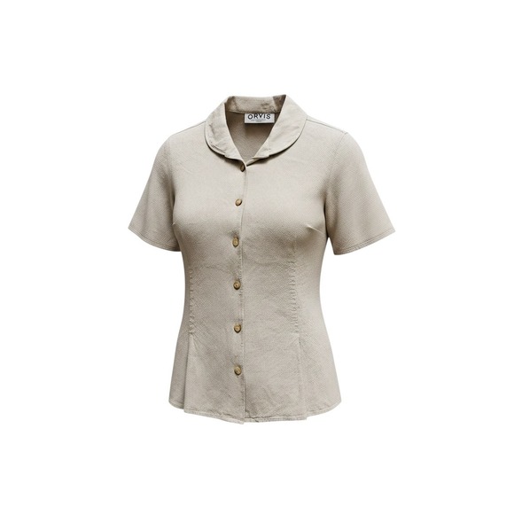 Orvis Tops - Coastal Linen Orvis Button Top Beige Rayon Camp Blouse M